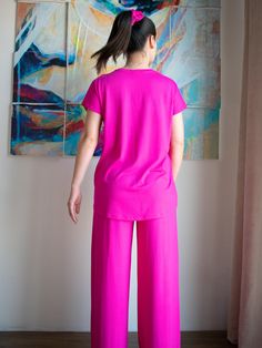 Very soft, high-quality two-piece set, including a tank top and wide-leg pants. A perfect, comfortable combination as home wear, loungewear, daywear, can be worn together or separate. Loose fit tank top and elastic waist bottom with side pockets. Can be made in sizes up to 3XL, and in many colors. Pink Casual Sets For Relaxation, Casual Pink Sets For Relaxation, Relaxed Fit Matching Set For Loungewear, Cotton Pant Set For Loungewear, Relaxed Fit Wide Leg Sleepwear For Pajama Party, Casual Relaxed Fit Pant Set For Loungewear, Viscose Sleepwear For Summer, Matching Set Long Pants For Loungewear, Pink Wide Leg Sleepwear For Loungewear