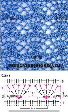 the crochet pattern is shown in blue and has two rows of stitches on each side