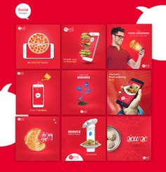 an image of a red background with food and garnishes on the screen