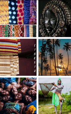 four different pictures with african women and palm trees