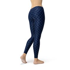 "Mermaid Leggings For Women - Navy Blue Leggings With Mermaid Scales, Perfect Printed Leggings For All, Great Workout Leggings For Crossfit Bust out your best moves in the studio or anywhere. Look seductive and transform your legs into a nautical show piece with these leggings and have all eyes on you. Sleek and supportive, these leggings were specially designed to contour your curves. Add a pop of print to your next workout with theses leggings. Great for yoga and studio exercise, it feature pr Blue Mid-rise Leggings For Pilates, Blue Mid-rise Yoga Leggings, Blue Mid-rise Leggings For Yoga, Fitted Blue Leggings For Pilates, Stretch Blue Mermaid Bottoms, Blue Stretch Mermaid Bottoms, Studio Exercises, Mermaid Leggings, Navy Blue Leggings