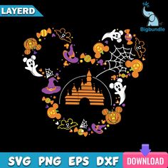 mickey mouse halloween svg clipart with pumpkins and ghostes in the background