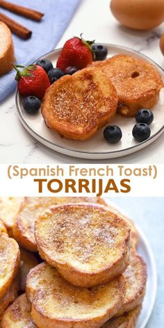 french toast tortillas with blueberries and strawberries on the side