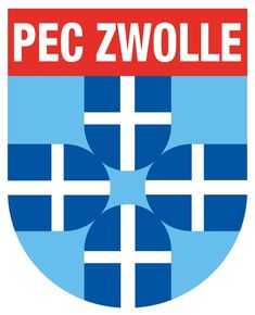 the logo for pec zwolle is shown in blue and white with a red star