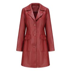 F00228082-202 Wind Coat, Coat Spring, Long Leather Coat, Collars For Women, Leather Sleeve, Trench Coats Women, Leather Pattern, Vintage Elegant, Leather Jackets Women