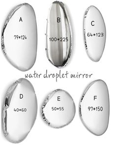 four different types of mirrors are shown with the names and numbers on them in white