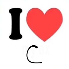 the word i love c is written in black on a white background with a red heart