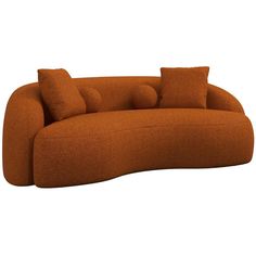 an orange couch sitting on top of a white floor