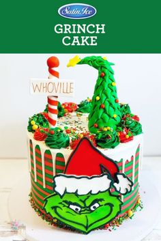 the grinch cake is decorated with green icing