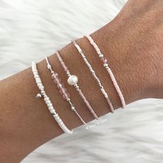 Bracelet Stack Pink, Beaded Bracelets Silver, Colorful Silver Jewelry, Silver And Pink Jewelry, Pink Silver Beaded Bracelet, Soft Girl Jewelry, Pretty Stacks, Beaded Jewelry Bracelets