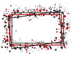 red and black paint splattered around a square frame