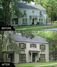 before and after photos of a white house