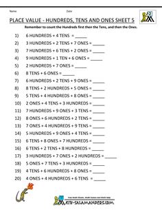 the worksheet for place value hundreds and ones sheets