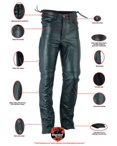 Men's Deep Pocket Over Leather Pant The main reason motorcycle riders wear leather chaps is for protection. Leather has proven to provide better protection than regular clothes while riding a motorcycle. Motorcyclists wear leather jackets, vests, and chaps to protect the vital parts of their body in the case of an accident or crash. Leather is not a cold-weather insulator, it just blocks the wind and offers good protection if you go down. SIZES 3XS - 5XL FEATURES: Soft Milled Cowhide 1.2 - 1.3mm Mens Riding Boots, Women Leather Vest, Leather Chaps, Leather Jacket Men Style, Motorcycle Pants, Womens Riding Boots, Leather Pant, Motorcycle Riders, Jackets Men Fashion