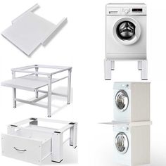 there are four different types of washing machines in this set, including one with a washer and dryer