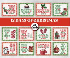 twelve days of christmas cards with the words 12 days of christmas