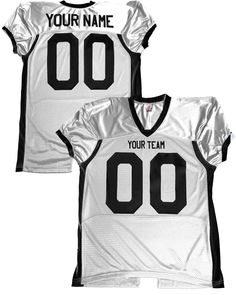 Crafted for a perfect fit, this football jersey is ideal for pairing with full padding without feeling too tight around the waist. With added flexibility and extended length for a tucked-in look, it's a top choice for both intense gameplay and supporting local sports teams or players. Made of polyester stretch mesh with side inserts.Customized with your Team Name, Player Name and Number1. Front Name: 2. Back Name: 3. Front & Back Number: If you would like a color or type style other than the def White Sporty Jersey For Football Season, White Stretch Tops For Game Day, Black Jersey With Team Name Fan Apparel, Black Jersey For Football Season Fan Gear, Fitted Jersey For Sports Season With Team Spirit, Fitted Jersey For Team Events During Sports Season, Fitted Black Jersey For Sports Season, Fitted White Jersey For Sports Season, White Fitted Jersey For Sports Season