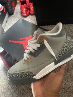 Cool Grey 3s Outfit, Jordans Cool Grey, Cool Grey 3s, J3 Shoes, Gray Jordan Shoes For Streetwear, High-top Jordan Shoes For Streetwear, Cool Grays Jordan, Gray High-top Air Jordan 4 With Branded Insole