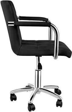 an office chair with wheels and black leather upholstered on the armrests