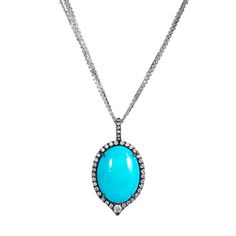 Turquoise Diamond Pave Necklace Necklaces H&H Jewels Luxury Collectible Turquoise Pendant Necklace, H And H, Luxury Hand-strung Turquoise Necklace For Women, Luxury Silver Turquoise Necklace, Elegant Style, Luxury Turquoise Nickel-free Necklace, Turquoise Multi-stone Pendant Necklace As Gift, Pave Necklace, Pave Diamonds, White Gold