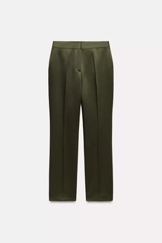 SATIN EFFECT PANTS - Dark green | ZARA United States 2024 Wishlist, Satin Trousers, Shorts Co Ord, Anorak Jacket, Leather Shirt, Blazer Vest, Dress With Cardigan, High Waisted Trousers, Blazer Dress