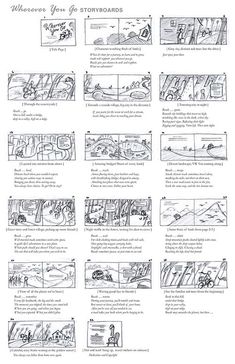 the storyboard is shown in black and white, with some lines drawn on it