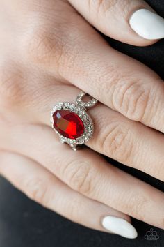 An oval red gem is pressed into the center of a dainty silver frame radiating with glassy white rhinestones for a regal flair. Features a dainty stretchy band for a flexible fit.

Sold as one individual ring. Paparazzi Accessories Jewelry, Red Ring, Red Rings, Fun Jewelry, Rhinestone Ring, Oval Rings, Paparazzi Accessories, Blue Gems, White Rhinestone