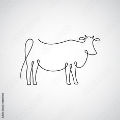 a line drawing of a cow standing in front of a white background with the word,