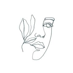 a line drawing of a woman's face with leaves on her head and eyes