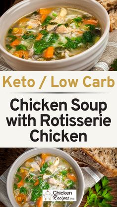 Keto Chicken Soup with Rotisserie Chicken : This low carb Rotisserie chicken soup is the ultimate comfort food that checks all the boxes. Low Carb Soup Recipes Chicken, Low Carb Chicken Soups, Keto Recipes With Rotisserie Chicken, Soup Made With Rotisserie Chicken, Meals Using Rotisserie Chicken, Low Carb Rotisserie Chicken Recipes, Keto Rotisserie Chicken Recipes, Keto Chicken Soup Recipes, Chicken Soup With Rotisserie Chicken