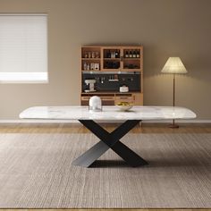 a modern dining table in the middle of a living room