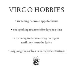 an advertisement with the words virgo hobbies on it