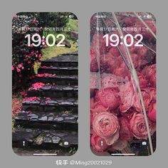 two pictures with flowers on them and the same photo in different frames, both showing numbers