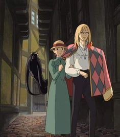 two people standing next to each other in an alley with one person wearing a cape