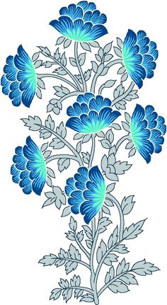 blue flowers with green leaves are on a white background, and the image is made up of