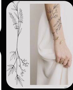 a woman's arm with tattoos on it and the same tattoo design as her hand