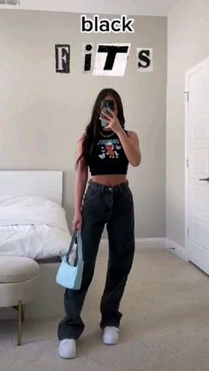 All Black Baddie Outfit Summer, Black Jeans Outfit Aesthetic, Black Outfits Ideas, Clothes Outfits Ideas, Summer Fashion Inspiration, Outfit Ideas Inspiration, Inspi Outfit, Look Grunge, Stile Hijab