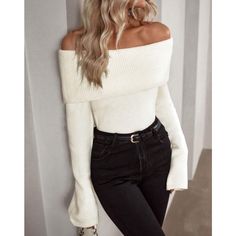 Super Cute And Stylish Ships In 5-10 Business Days Loose Knitwear, Estilo Fitness, Long Knit Sweater, White Knit Sweater, Pullover Outfit, Off Shoulder Sweater, Shoulder Sweater, Long Sweaters