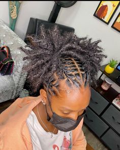 Dread Hairstyles Ponytail, X Hairstyle, Locs Hairstyles Buns, Retwist Hairstyles For Short Locs, Lock Ponytail Styles, Locs Hairstyles Updo Dreads Styles, Two Ponytails With Locs, Women Loc Styles Hairstyles Updo, Birthday Dread Hairstyles