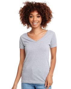 Ladies' Ideal V - HEATHER GRAY - S | Next Level Women's Ideal V T-Shirt in Heather Grey Size Small | Cotton/Polyester Blend Trims Fashion, Banana Cream, Knit Set, Light Orange, Wholesale Clothing, V Neck Tee, Fashion Set, Heather Gray, Green And Purple