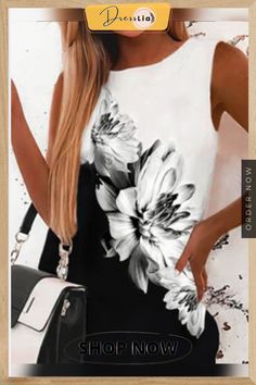 Women's Dresses Printed Crewneck Slim Fit Sleeveless Dress White Shift Sleeveless Dress, Chic Sleeveless Floral Print Evening Dress, White Sleeveless Shift Dress, White Sleeveless Shift Mini Dress, White Sleeveless Dress With Graphic Print, Print Dress, Sleeveless Dress, Slim Fit, Crew Neck