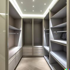 Brighten up a walk-in closet by using a combination of ambient and task lightingConsider adding overhead lightsunder-cabinet lightsand closet-specific fixtures such as rod-mounted lights or built-in lightsMirrors can also be used to bounce light around the space. Closet Lighting Ideas, Walk In Closet Luxury, Closet Light Fixtures, Functional Closet, Gray Closet, Pantry Lighting, Master Closet Design, Small Walk In Closet, Master Bath And Closet