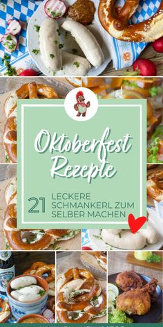 an assortment of pretzels and other foods on a table with the words okerfest