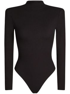 black fine ribbed one-piece design mock neck long sleeves Just a reminder that this piece must be tried on over your own garments. Fall Wardrobe Staples, Knit Shoes, Romper And Jacket, Summer Capsule Wardrobe, Wardrobe Edit, Bodysuit Black, Just A Reminder, High Neck Long Sleeve, Designer Clothes For Men