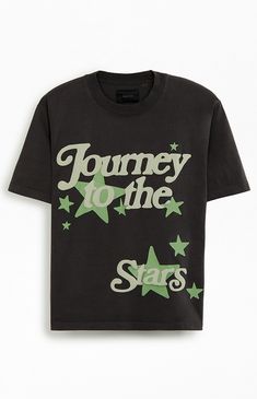 Journey To The Stars Washed T-Shirt Casual Short Sleeve T-shirt With Star Logo, Casual Summer T-shirt With Star Logo, Oversized Star Print T-shirt For Streetwear, Summer Graphic Tee With Star Logo, Summer Streetwear T-shirt With Star Logo, Oversized Cotton T-shirt With Star Print, Relaxed Fit Short Sleeve Tops With Star Logo, Graphic Tee T-shirt With Star Print For Streetwear, Trendy Oversized T-shirt With Star Print