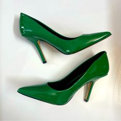 Condition: New Without Box, Tried On Indoors But Never Worn. No Damage Or Flaws. I Do Not Have The Original Box. A Glossy Finish Amps Up The Contemporary Appeal Of A Sleek Faux-Leather Pump Framed By A Pointy Toe And Towering Heel. * 3 3/4" Heel * Synthetic Upper * Lining And Sole Imported Green Heels For Work, Green Heels For Workwear, Classic Green High Heels, Marc Fisher, Leather Pumps, Shoes Women Heels, Sleek, Shoes Heels, Faux Leather