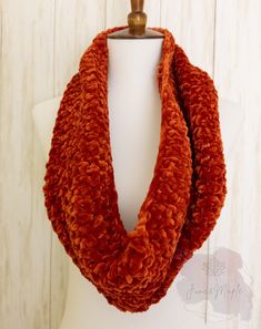 "+A beautiful orange/pumpkin velvet crocheted cowl scarf ready for delivery!    +This handknit winter scarf is super soft and made from 100% Polyester yarn.    +The color of this item is shown in the image listing. It measures approximately: 9\" wide and 38\" long. +Care instructions: MACHINE WASH cool, on a gentle cycle, lay flat to dry.    Please let me know if you have any other questions or concerns!  +Like it and want to save for later? Click on the heart at right that says \"Add item to favorites.\" +Want to see more? https://www.etsy.com/shop/JuneAndMaple" Crocheted Cowl, Crochet Orange, Ombre Scarf, Chunky Scarf, Orange Scarf, Chunky Scarves, Scarf Handmade, Green Scarf, Fall Scarves