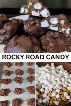 rocky road candy collage with chocolate and marshmallows