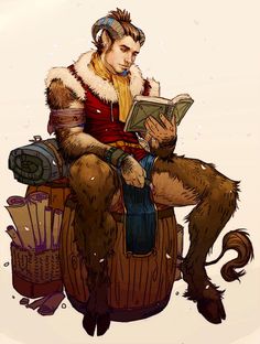 a man sitting on top of a barrel reading a book while wearing a monkey costume