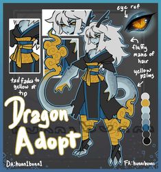 the dragon adopt character is depicted in this cartoon style drawing, which includes an image of a